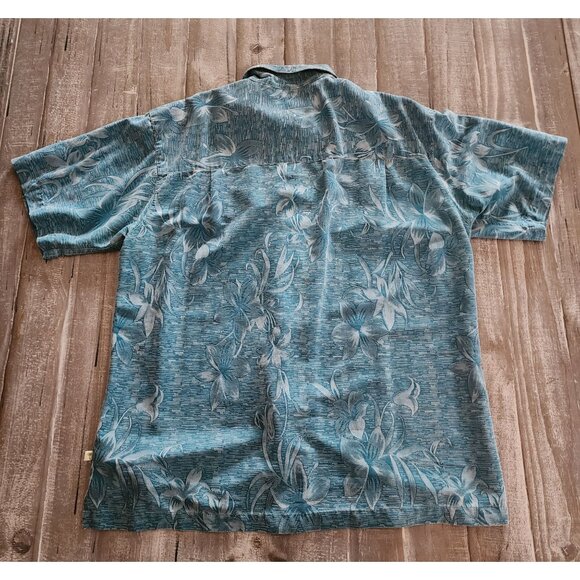 Island Shores Blue Washable Silk Hawaiian Shirt Large Short Sleeve 100% Silk - Picture 8 of 8